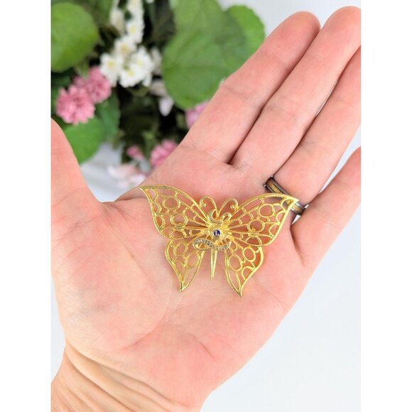 Vintage Gold Tone Butterfly Statement Brooch Lion’s Club Lioness Recognition Pin - Picture 4 of 6